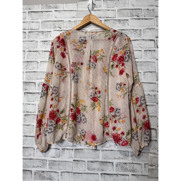 Time and Tru Floral Embroidered V Neck Tassel Blouse Women Size S - Picture 6 of 10